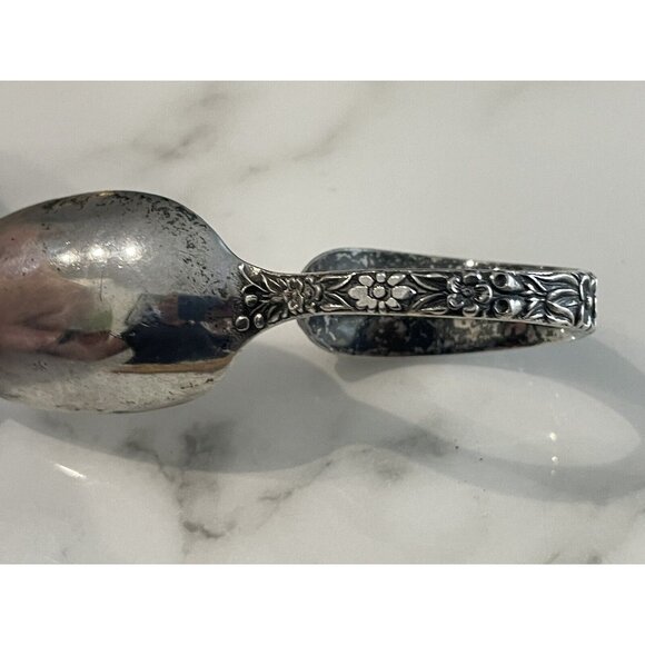RARE ANTIQUE REPOUSSE KIRK STERLING SILVER BABY Reverse BENT SPOON NO MONO 1896 - Picture 4 of 7